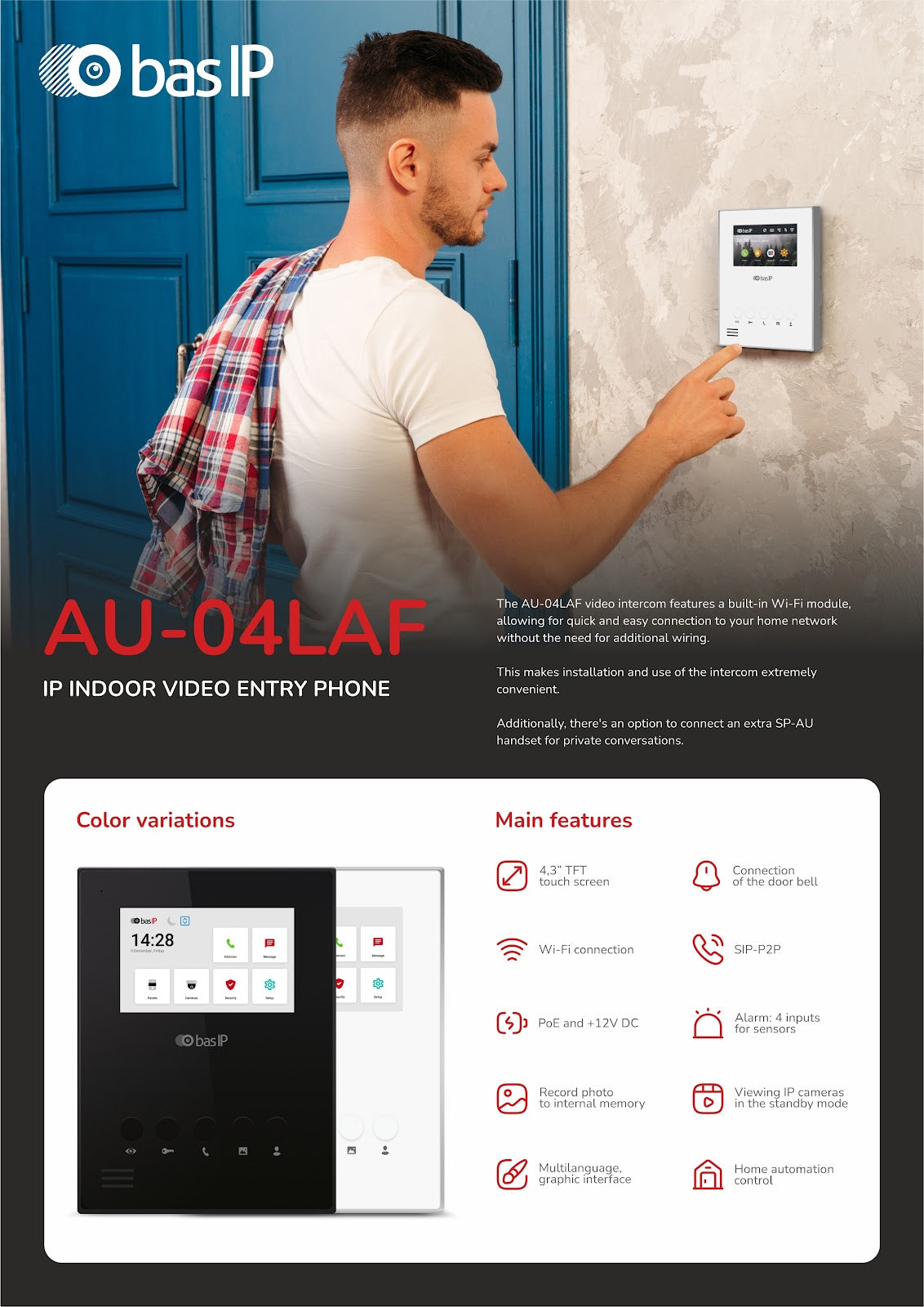 Interphone vidéo IP BasIP AU-04LA 4,3 pouces